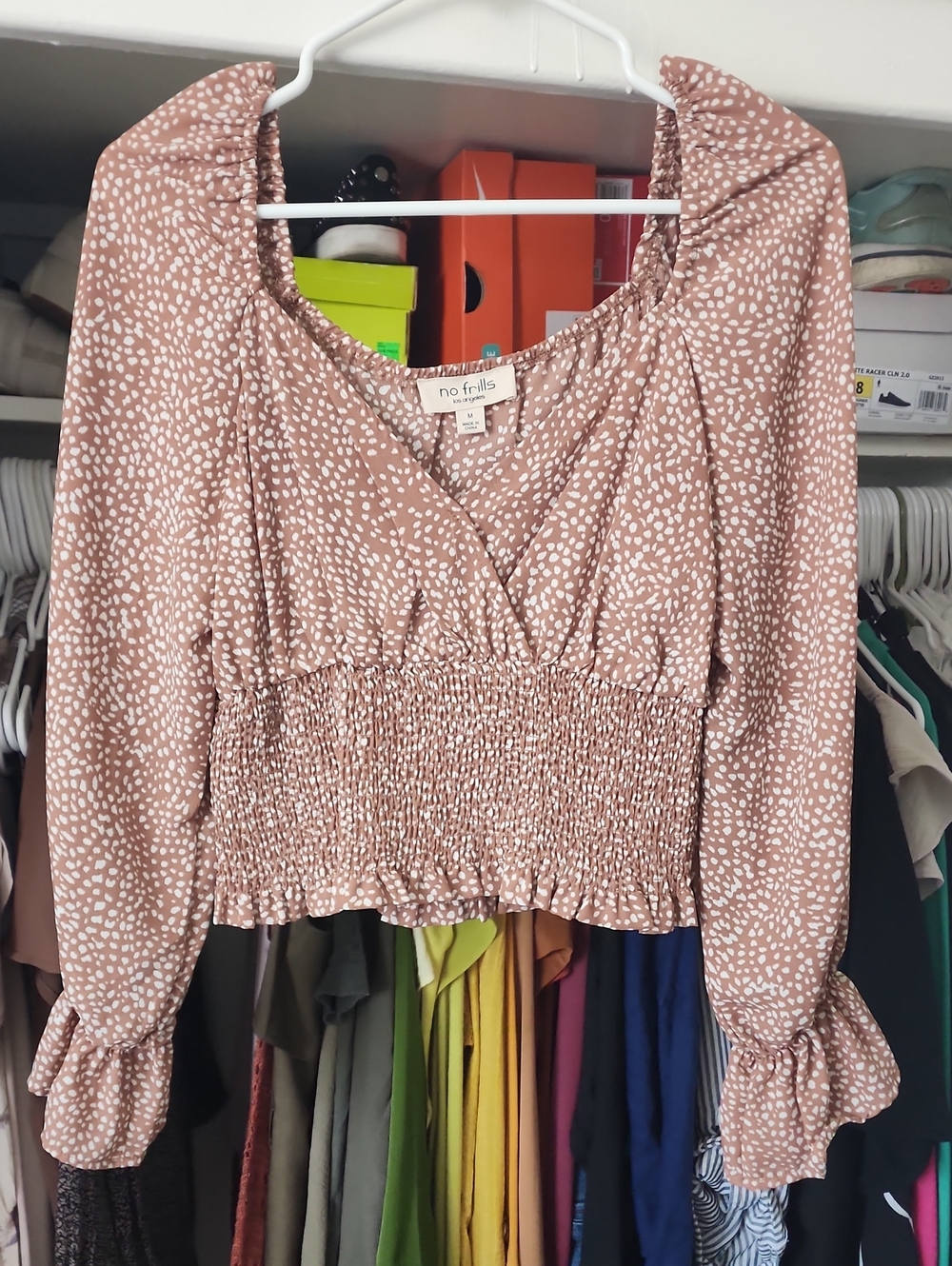 No Flags Dusty Rose Smocked Peplum Blouse